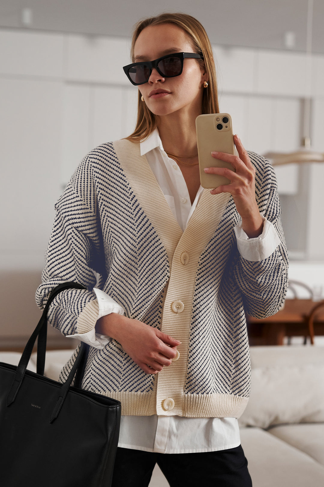 Knitted herringbone cardigan